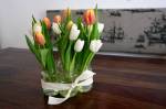 alte Gläser werden zu schönen Vasen für Tulpen